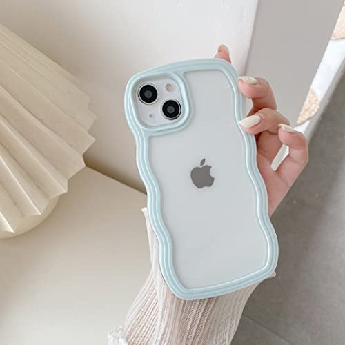 QLTYPRI Kompatibel mit iPhone 13 Hülle, iPhone 14 Transparent Case Aesthetic Curly Handyhülle Frauen Mädchen Girls Süßes Wellen Design Silikon TPU Bumper Schutzhülle - Hellblau | Aesthetic Curly Frame Shape Transparent TPU Phone Case for Girls Women, Soft Silicone TPU Bumper Shockproof Protective Cover