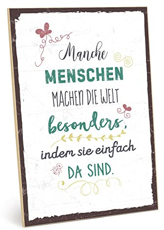 TypeStoff Holzschild mit Spruch – Manche Menschen machen die Welt besonders – Vintage-Look mit Zitat als Geschenk und Dekoration - HS-00573-X