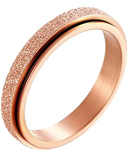 Epinki Titanstahl Freundschaftsringe, Spinner Ring Simple Mattiert Breit 4MM Anxiety Ringe, Rose Gold Drehbarer Fedget Band Ring für Damen Herren, Größe 54 (17.2)