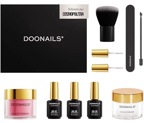 DOONAILS – Dipping Powder Nails Set Probierset Rose Red – 8-teiliges Nagel Probierpaket für salonschöne Pediküre & Maniküre – Vegan & tierversuchsfrei – Schnelle Trocknung ohne UV-Lampe
