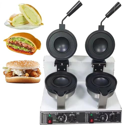 DPQYJPP Electric Burger Waffle Maker Ice Cream Waffle Baker Machine, Commercial Round Waffle Baking Machine 50~300℃ Adjustable Temperature Home Use,Restaurant,Snack,Singlehead,doublehead