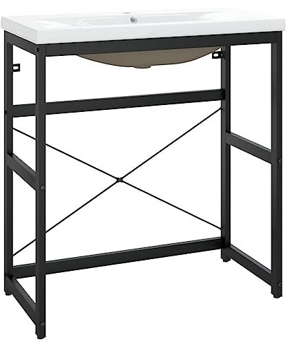 vidaXL Bathroom Washbasin Frame with Chic Built-in Basin, Durable Powder-coated Iron Frame with Glazed Ceramic Basin, Black