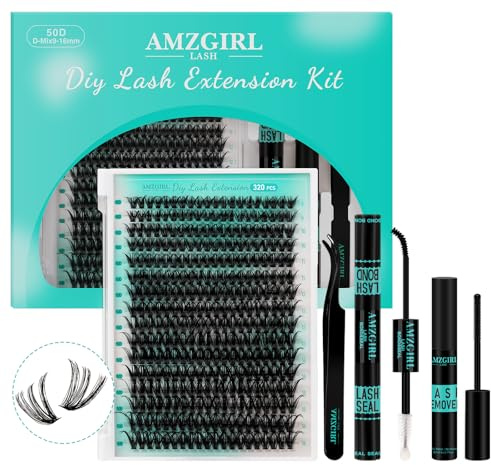 Ögonfransförlängningskit 320 stycken, DIY individuella ögonfransklusterkit, ögonfranslim och försegling, borttagare för ögonfransförlängningar, applikationsverktyg(50D, D-Mix 9-16 mm Kit)