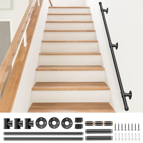 Passamano per Scale Interne, Couleeur Indoor e Outdoor Scale Ringhiere, Montaggio a Parete Scale Ringhiera per Anziani Disabili Gradini Corrimano Zincato Industriale Antiscivolo Passamano (1.5M)
