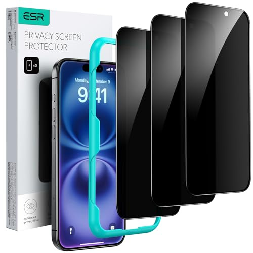 ESR 3 Stück für iPhone 16/15 für Panzerglas Sichtschutz, Montagerahmen | Militärnorm-Schutz, 9H gehärtetes Glas, Anti-Spy, Vollflächig Displayschutzfolie, Ausrichtungsrahmen, Kratzfest