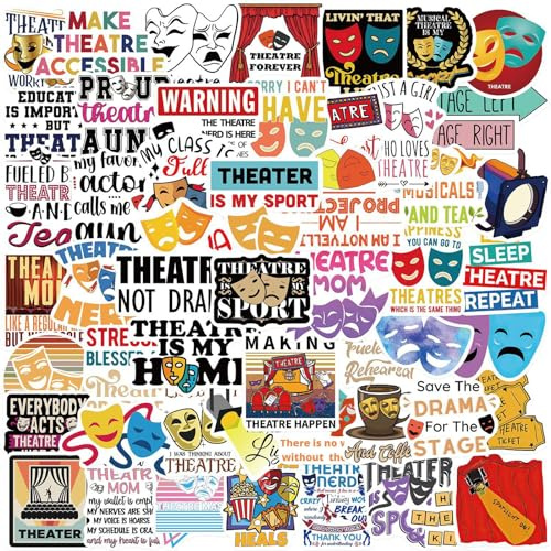 Calcomanías de teatro, 50 calcomanías estéticas impermeables, calcomanías de vinilo para botella de agua, laptop, teléfono, pegatina de monopatín (teatro)