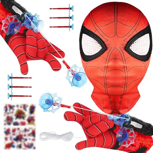 YKHSUAOU Spiderm Spielzeug ab 3 4 5 6 7 Jahre Junge, 2 Set Kinder Spiderm Handschuhe Maske, Spiderm Web Shooter Geschenk Junge 3-10 Jahre Kinder Outdoor Spielzeug Kinderspielzeug