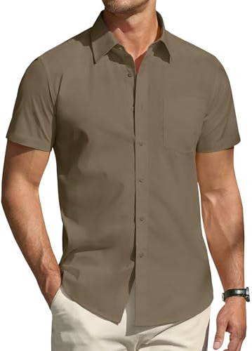 DEMEANOR Chemise à Manches Courtes pour Homme - Coupe Droite - Infroissable - Style Décontracté et Affaires