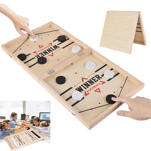 Hockey Brettspiel, Holz Schnell Sling Puck Match-Spiel, Super Winner Brettspiel, 20 Schwarz-Weiße Teile, Tisch Hockey Spielzeug, 2 in1 Portable Schachbrett-Set Partyspiele Tisch-Desktop-Spiel