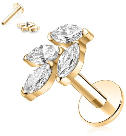 Knorpelohrstecker Innengewinde Labret-Schmuck 16G Labret-Ohrstecker Gold Flatback Ohrstecker Blatt Lippen Ohrstecker Tragus Piercing-Schmuck 6mm Monroe Medusa Helix Knorpel Conch Ohrstecker