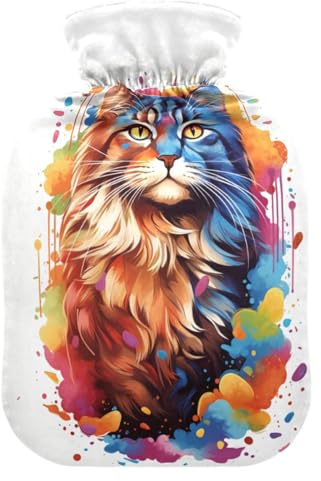 Waterdcoor Wärmflasche Katze und Bezug, weich, warm, für Winterbett, Hand, Hals und Schultern, 2 l