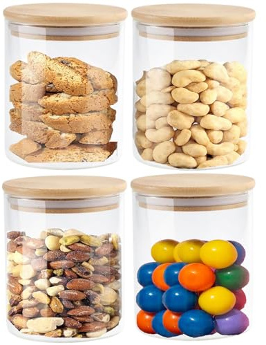 4 Stück Vorratsdosen mit Deckel luftdicht, Vorratsgläser mit Deckel Rund Aufbewahrungsgläser Küche 450ML für Spagetti, Getreide Bohnen, Gewürze, Kaffee, Zucker