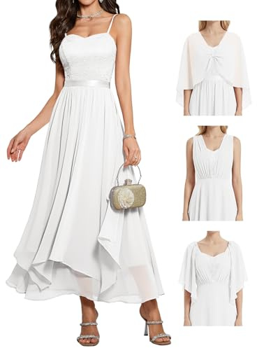 Homrain Damen Mehrweg Weiß Abiballkleider für Kleid Hochzeitsgast and Brautjungfernkleider Spitze V-Ausschnitt Fürmal Kleid,Weiß L
