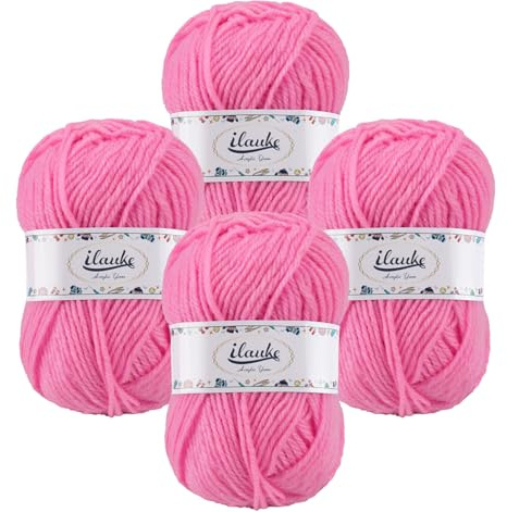 ilauke Häkelgarn 4er* 50g/Ball, Wolle zum Häkeln Super Weiche 100% Acryl Garn, Rosa Häkelwolle für Anfänger, Handstrickgarne Babywolle zum Stricken Weich für Häkeln und Kunsthandwerk