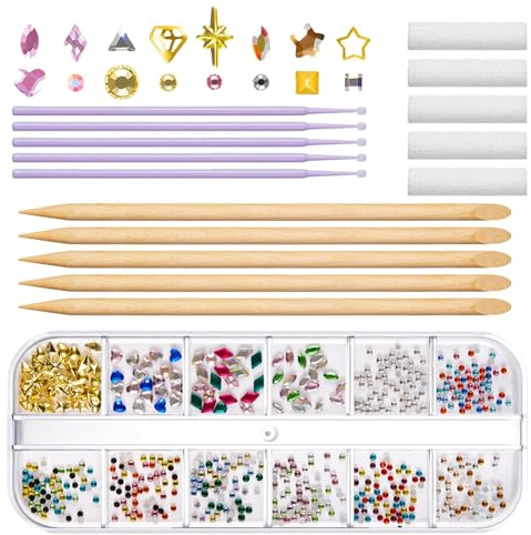 Zuasdvnk Zahnschmuck-Set – Schmuck-Set für Zahnkristalle, 12 Stile, Zahnschmuck und Edelstein-Kits, funkelnde Smile-Verstärker, einfach anzuwenden