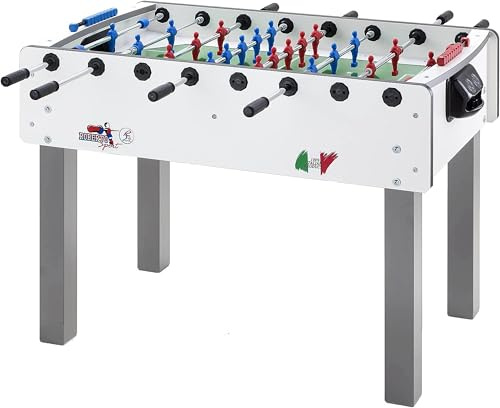 G5 HT SPORT Roberto Sport - Futbolín fabricado en Italia con barras telescópicas | Marco de vidrio templado irrompible | Incluye pelotas y spray (blanco)