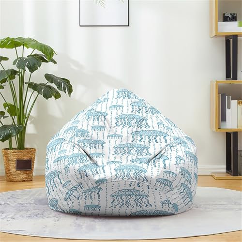 Odot Sitzsack, Quallen-Muster Sitzsack Bezug, Sitzsack Bezug Ohne Füllung, Komfortabler Abnehmbarer Bean Bag, Outdoor Sitzsack für Indoor Outdoor Living Room Decor (XL(100x120cm),Blau)