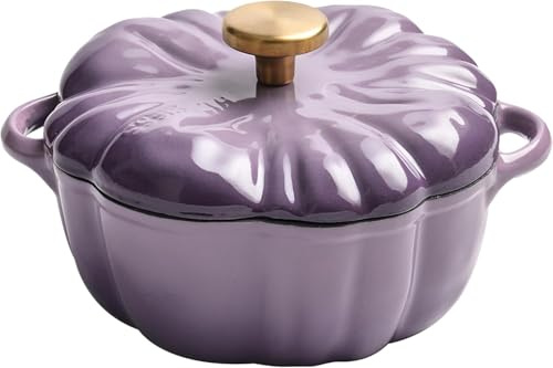 BESTXH Púrpura,1.5L, Olla con Forma De Calabaza, Olla Holandesa De Hierro Fundido Esmaltado con Tapa, Olla De Hierro Fundido Esmaltada con Forma De Calabaza, Olla para Guisos Y Sopas