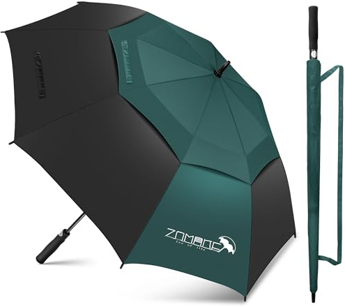ZOMAKE Paraguas Grande 68 Pulgadas,XXL Extra Grande Paragua Resistente con Doble Toldo Venteado,Impermeable a Prueba de Viento Palo Paraguas para Hombre Mujer(Negro&Verde Oscuro)