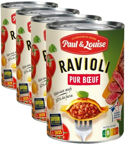 Paul & Louise Ravioli Boeuf, Mascarpone 400g - pâte aux oeufs - 50% de farce - Pur Boeuf - 100% origine France - Sans colorant - Sans arôme artificiel - Nutriscore B (Lot de 4)