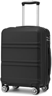 KONO Handgepäck Koffer 20 Zoll Leichter ABS+PC Hartschalenkoffer mit TSA-Schloss Reisekoffer mit 4 Rollen Kabinenkoffer 52×38×21cm, Schwarz