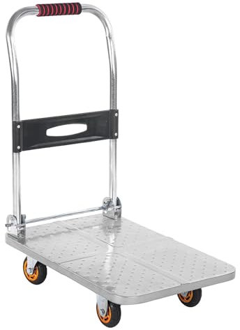 Robuster, faltbarer Plattformwagen, Handkarre mit 500 kg Kapazität, Flachbettwagen für Zuhause, Büro, Geschäft, Garage, Lager, robuster Plattformwagen mit Rädern und Griff (73 x 48 cm)