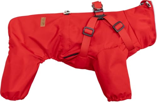 BT Bear Hundegeschirr, Regenmantel, verstellbar, 4 Beine, Hundejacke mit Geschirr, reflektierender Overall, wasserdichter Mantel für mittelgroße und große Hunde, Rot, Größe 6XL