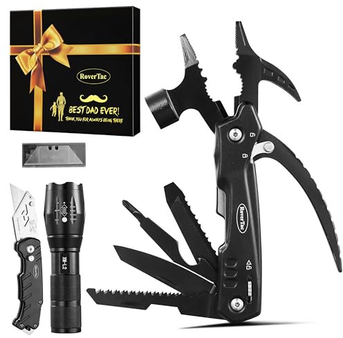 RoverTac Set di attrezzi per papà, regali per papà, martello multiutensile 12 in 1, torcia e coltello multiuso in una scatola regalo con la scritta “BEST DAD EVER” - Regali per papà per Compleanno