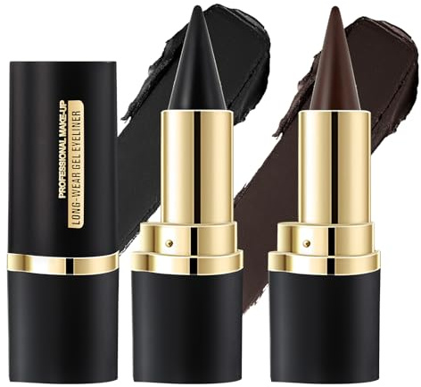 Noerrors 2 Farben Schwarz Braune Eyeliner-Stifte Wasserdicht Creme Wasserlinien-Augenstift, Wischfest Smokey Eye Liner Stift, Schnell Trocknend Lang anhaltende Augen-Make-up