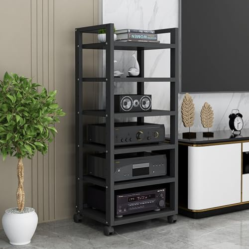 ASumPio Beweglicher Medienständer Mit 6 Ebenen, Audio-/Video-Rack, Cd-Player-Ständer, Aufbewahrungsschrank Für Stereokomponenten Mit Höhenverstellbarem Holzregal Für Zuhause/Bür,C-60x40x120cm