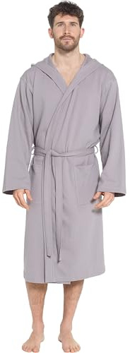 Sock Stack Men's Hooded Waffle Robe Dressing Gown Bathrobe for Men Super Absorbent Cotton Robes Spa Perfect for Home & Loungewear, Grey L/XL