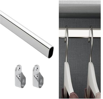 Tubo Asta Appendiabiti Cromato 2 Metri – Lega di Acciaio 15x30mm, Completo di 2 Supporti Laterali Nichelati, Montaggio a Tensione, Adatto per Armadi e Guardaroba