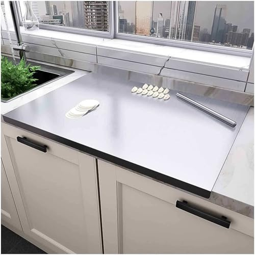 Tabla de cortar grande de acero inoxidable 304, tapete de metal para hornear, antiadherente, grosor de 2 mm, para cortar frutas, verduras, carne, amasar, enrollar pan y pizza.,60x60cm/23.6Lx23.6W