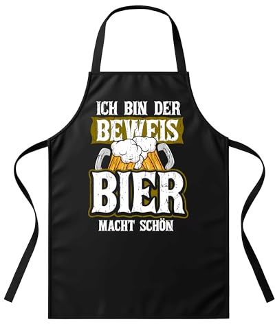 UGLYSHIRT Grillschürze Herren Bier macht schön | Lustige BBQ Schürze für Männer – Geschenkidee für Grillmeister, Bierliebhaber & Küchenchefs – Schwarz – Einheitsgröße