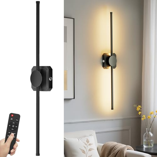 HEERTTOGO Wandleuchte Innen Akku,Wandleuchte Innen mit Fernbedienung,3 Farben LED Licht Up and Down,Wanddeko Wohnzimmer Wiederaufladbare Batteriebetriebene Wandlampen,Helligkeit Einstellbar,1 Stück