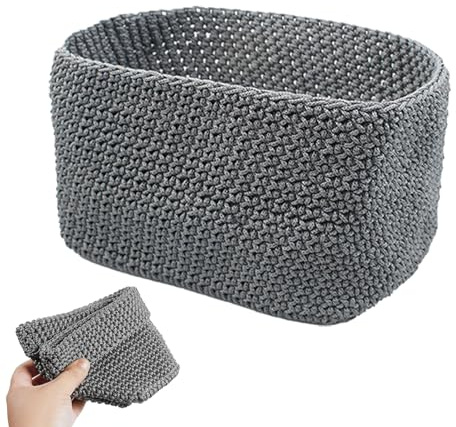 Cestino per Uncinetto per Ospiti, 1 Pezzo Piccolo Cestino Intrecciato, Cesto Portaoggetti in Corda di Cotone, Cestini Bagno Portaoggetti, per l'Organizzazione e la Decorazione, Grigio