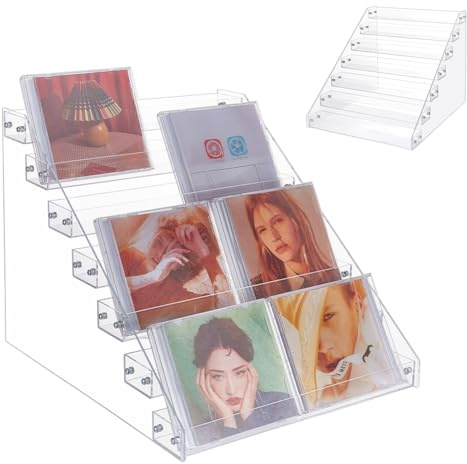UNICRAFTALE 7 Tier Acrylic CD Display Rack CDs Storage Organizer Dvd Case Holders Organizers Clear CDs Holder Holds up to 56 Standard CD Cases for Media Shelf Storage Organization 37x30.5x28.5cm