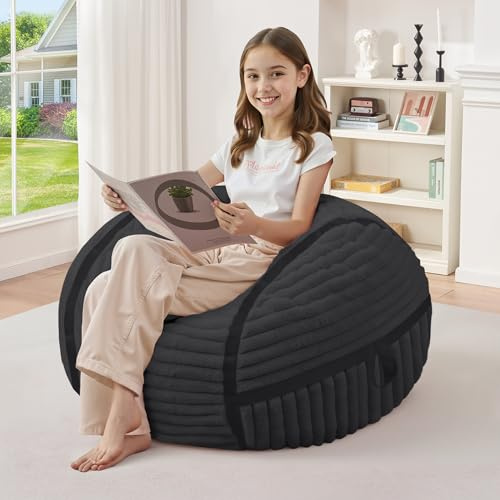 HABUTWAY Bean Bag Chair 2FT Bean Bag Chairs with Memory Foam Filled,2' Small Comfy Beanbag Chair with Soft Faux Fur Cover,Comfy Bean Bag Sofa for Classroom,Living Room,Game Room,Bedroom-Black