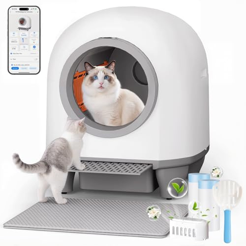 TRIUMPHKEY 90L katzenklo selbstreinigend,XXL, APP -Kontrolle/Sicherheit/Gesundheitsüberwachung/Doppeldeodorierung,mit Streumatte/Deodorierungsduft, selbstreinigende katzentoilette für mehrere Katzen