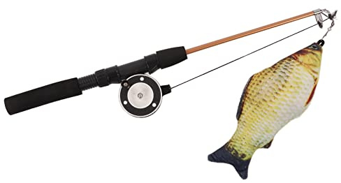 Generic Cat Fishing Pole Toy, Cat Wand Toy för Inomhuskatter Utdragbar Katt Teaser Troll Leksaksövare Interaktiv fiskespö med Simuleringsfisk för Katt och Kattunge Som Spelar Leksak (Crucian karp +