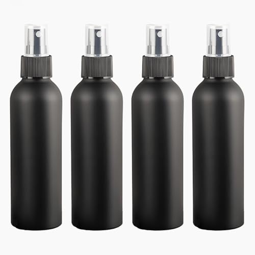 YANCAER Pack of 4, 150ml Black Empty Fine Mist Spray Bottles with Black Spray Head Refillable Aluminum bottle for Cosmetic Perfume, Toner, Face Spray, Travel