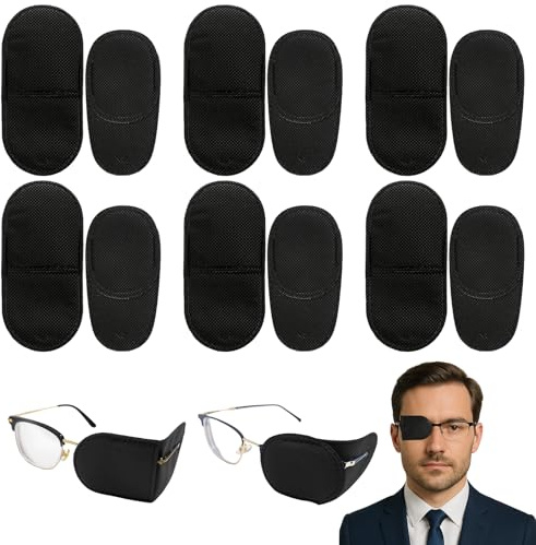 Amblyopia Lazy Eye Patches for Kids & Adults - 12 Pcs, Lightweight Breathable Glasses Cover for Left or Right Eye, Support for Amblyopia Strabismus and Post-Surgery, Black
