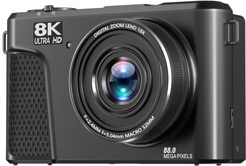 YUEHISY Digitalkamera 8K Video 88MP Foto med Autofokus, 3 Tums Flip Skärm WiFi -kamera 18x Zoom & Fyllningsljus för Resor och Live Streaming (BLACK)