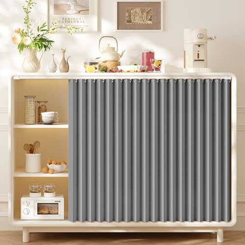Aeovot Vorhang Küchenschrank, Staubdichter Schrank Vorhang Schrankvorhang Zum Schieben Selbstklebend, Verdunkelung Privatsphäre Kunstleinen Küche Regal Vorhang für Schrank Bücherregal(Grau,120x70 cm)