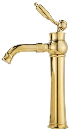TYMYW Rubinetto Alto per Lavabo da Appoggio Girevole A 360° Monocomando Rubinetto Bagno Miscelatore Foro Singolo,Oro Retrò