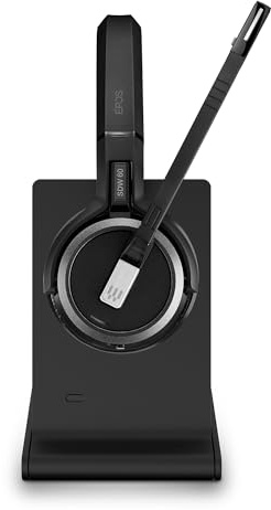 EPOS Impact 5000 Go MS Stereo – Professionelles DECT Wireless Stereo Headset mit Geräuschunterdrückungs-Mikrofon, Microsoft Teams Zertifiziert, 135 m Reichweite, Faltbare Ladestation & USB-A Dongle