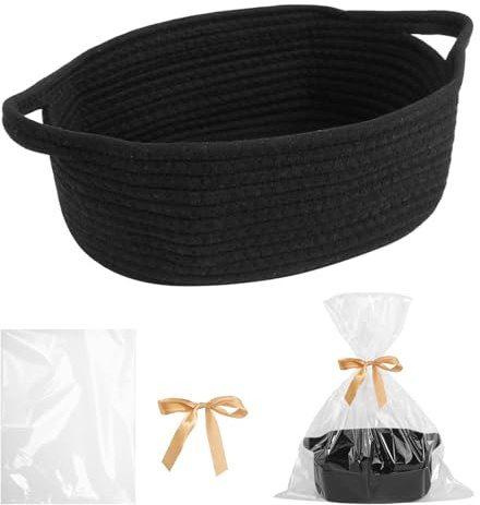 Presentkorg tom, bomullsorganisatör förvaringskorg, flätad korg med presentpåsar och band svart presentkorg tom för bröllop jul födelsedag
