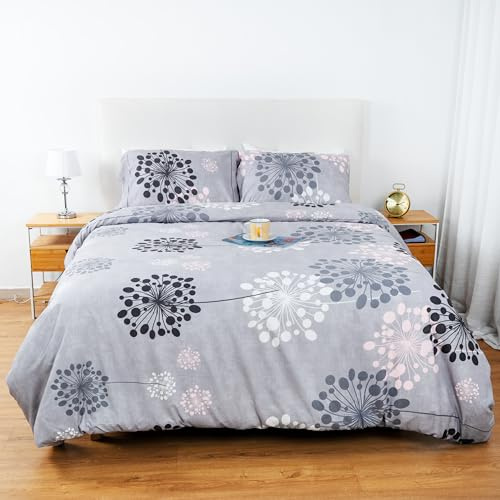 Etrexonline Juego de Funda Nórdica 4 Piezas Cama 150 Microfibra Suave Transpirable - 1 Funda Edredón 240x220 cm, 1 Bajera 150x200 cm y 2 Funda Almohada 50x90 cm (Diente Gris)