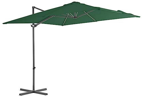Parasol déporté, 250 x 250 cm, vert, protection UV, rotatif à 360 °, inclinable, pour jardin, terrasse, extérieur, protection solaire, voile d'ombrage rectangulaire