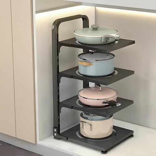 Topnewhome Topf und Pfannenorganizer mit 4 verstellbaren Fächern Küchenschrank-Organizer für Töpfe,Gusseisenpfannen,Grillplatten Bratpfannen und Schrankorganizer Maximale Stauraumnutzung